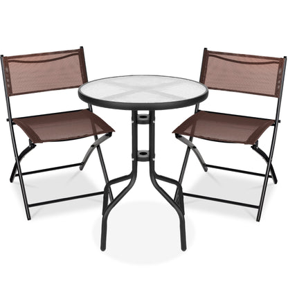 3-Piece Bistro Set w/ Glass Table 2 Foldable Chairs