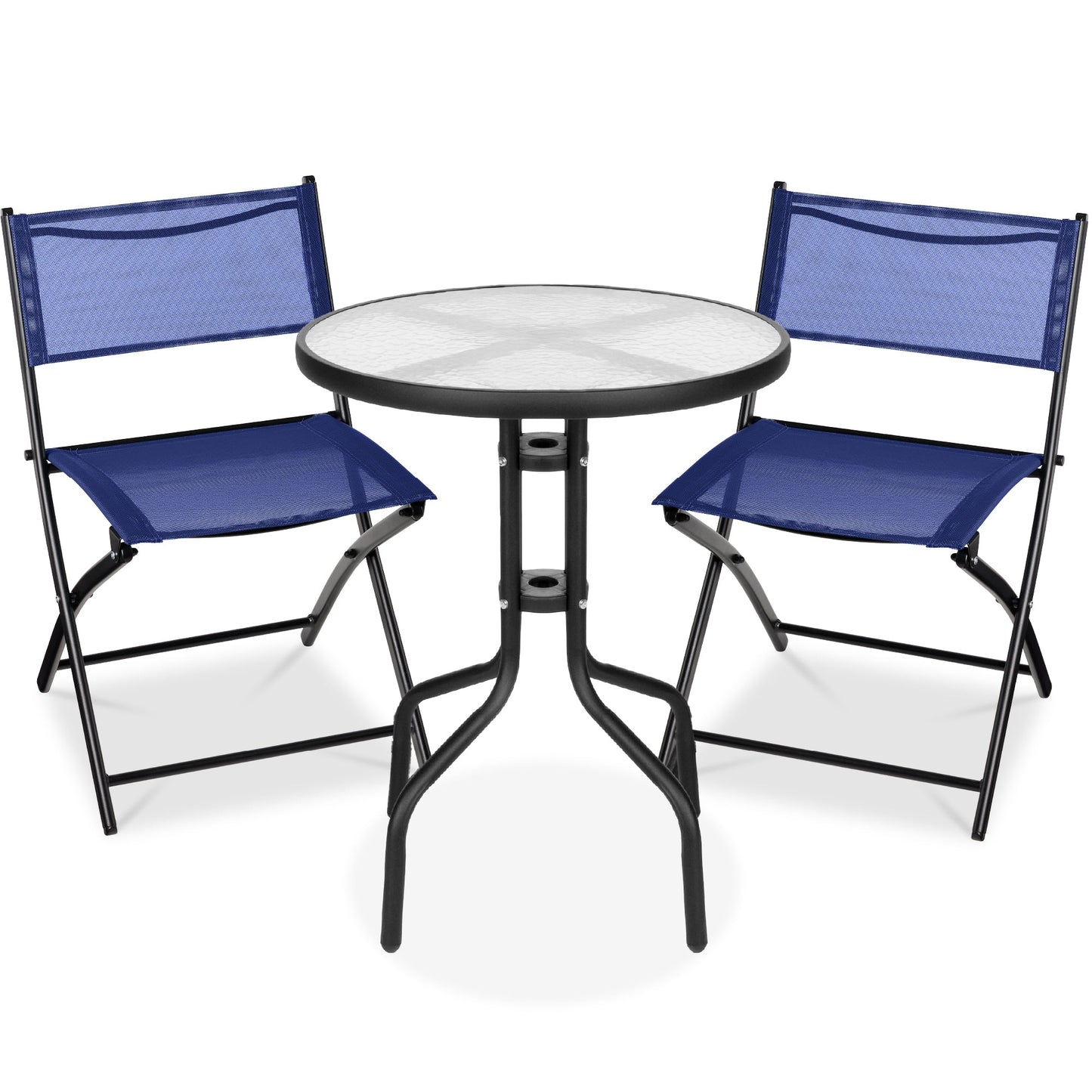 3-Piece Bistro Set w/ Glass Table 2 Foldable Chairs
