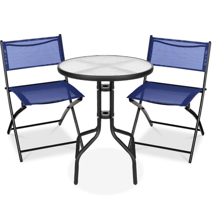 3-Piece Bistro Set w/ Glass Table 2 Foldable Chairs