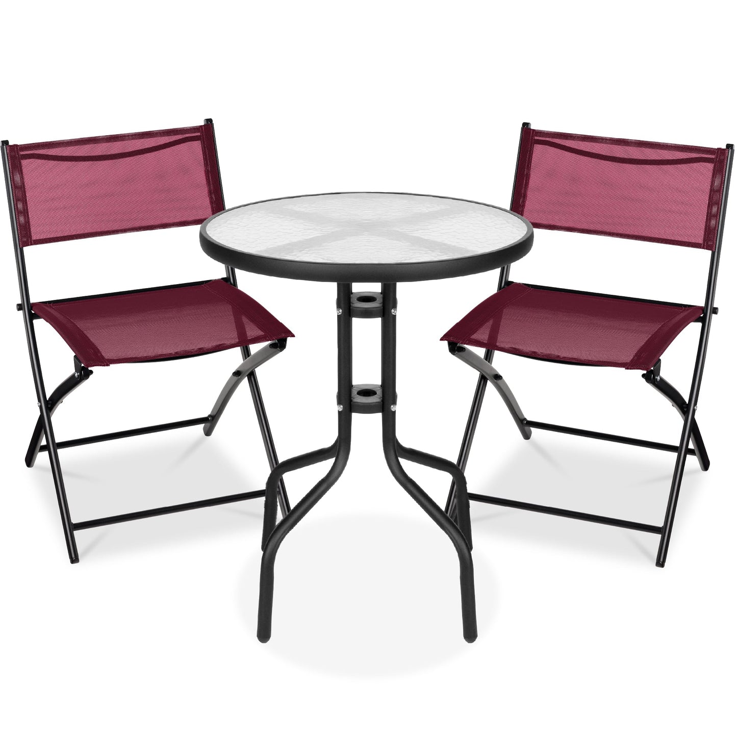 3-Piece Bistro Set w/ Glass Table 2 Foldable Chairs