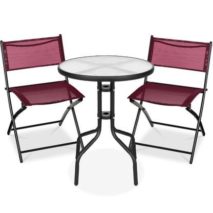 3-Piece Bistro Set w/ Glass Table 2 Foldable Chairs