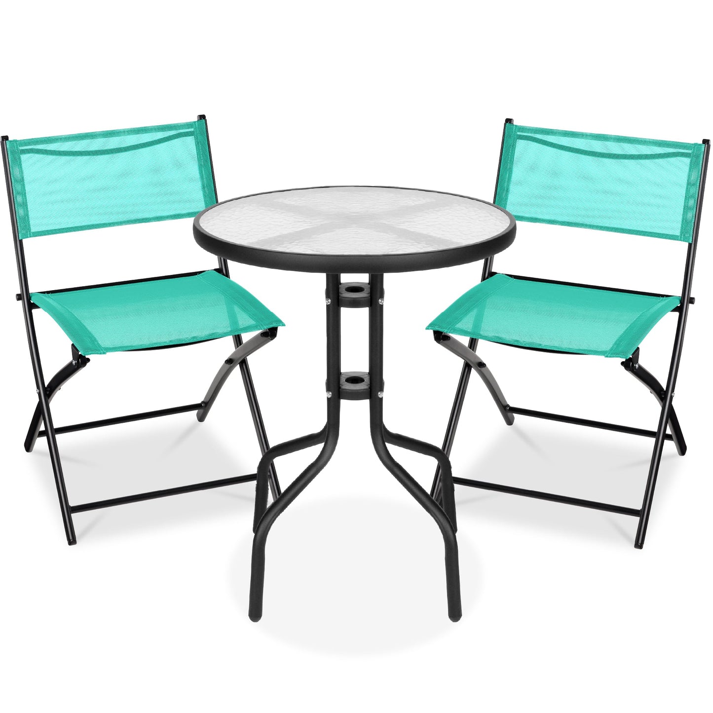 3-Piece Bistro Set w/ Glass Table 2 Foldable Chairs