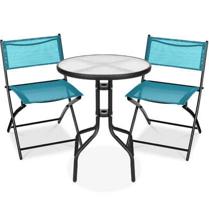 3-Piece Bistro Set w/ Glass Table 2 Foldable Chairs