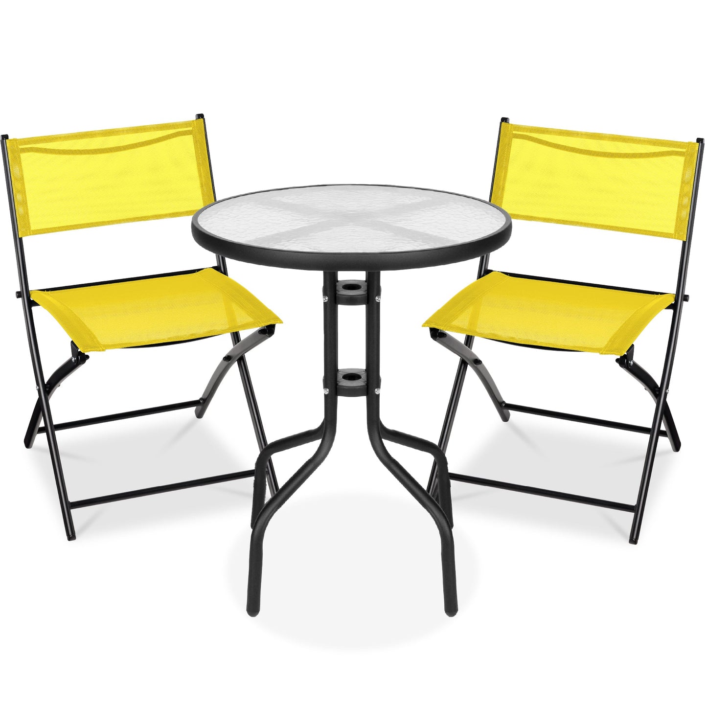 3-Piece Bistro Set w/ Glass Table 2 Foldable Chairs