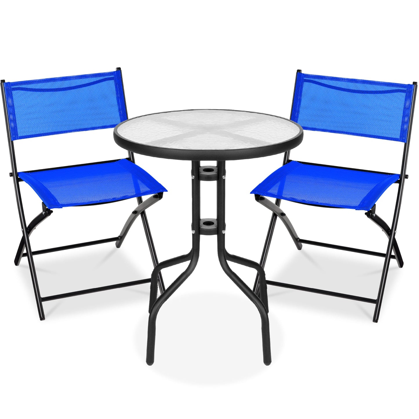 3-Piece Bistro Set w/ Glass Table 2 Foldable Chairs