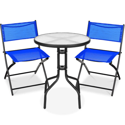 3-Piece Bistro Set w/ Glass Table 2 Foldable Chairs