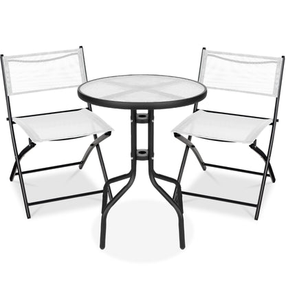 3-Piece Bistro Set w/ Glass Table 2 Foldable Chairs