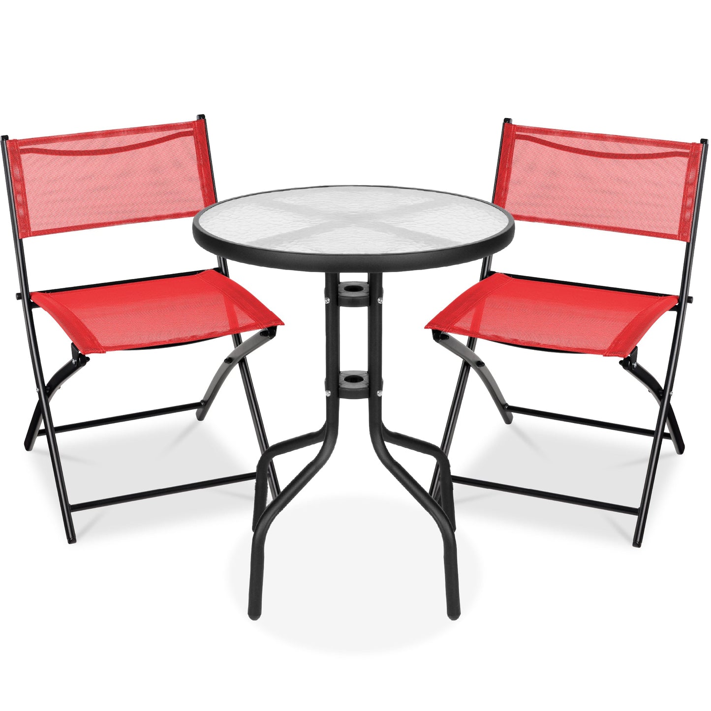 3-Piece Bistro Set w/ Glass Table 2 Foldable Chairs