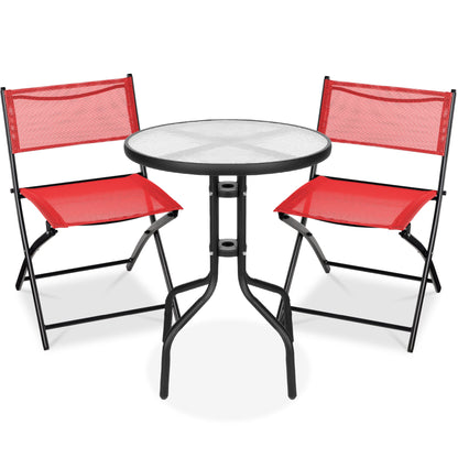 3-Piece Bistro Set w/ Glass Table 2 Foldable Chairs