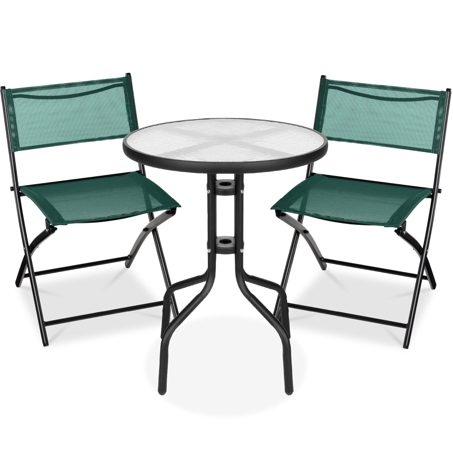 3-Piece Bistro Set w/ Glass Table 2 Foldable Chairs
