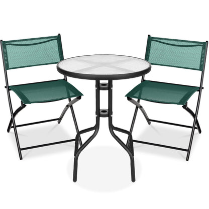 3-Piece Bistro Set w/ Glass Table 2 Foldable Chairs
