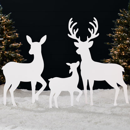 3-Piece 2D Deer Family Silhouette Yard Decoration w/ Buck Doe Fawn - 46in