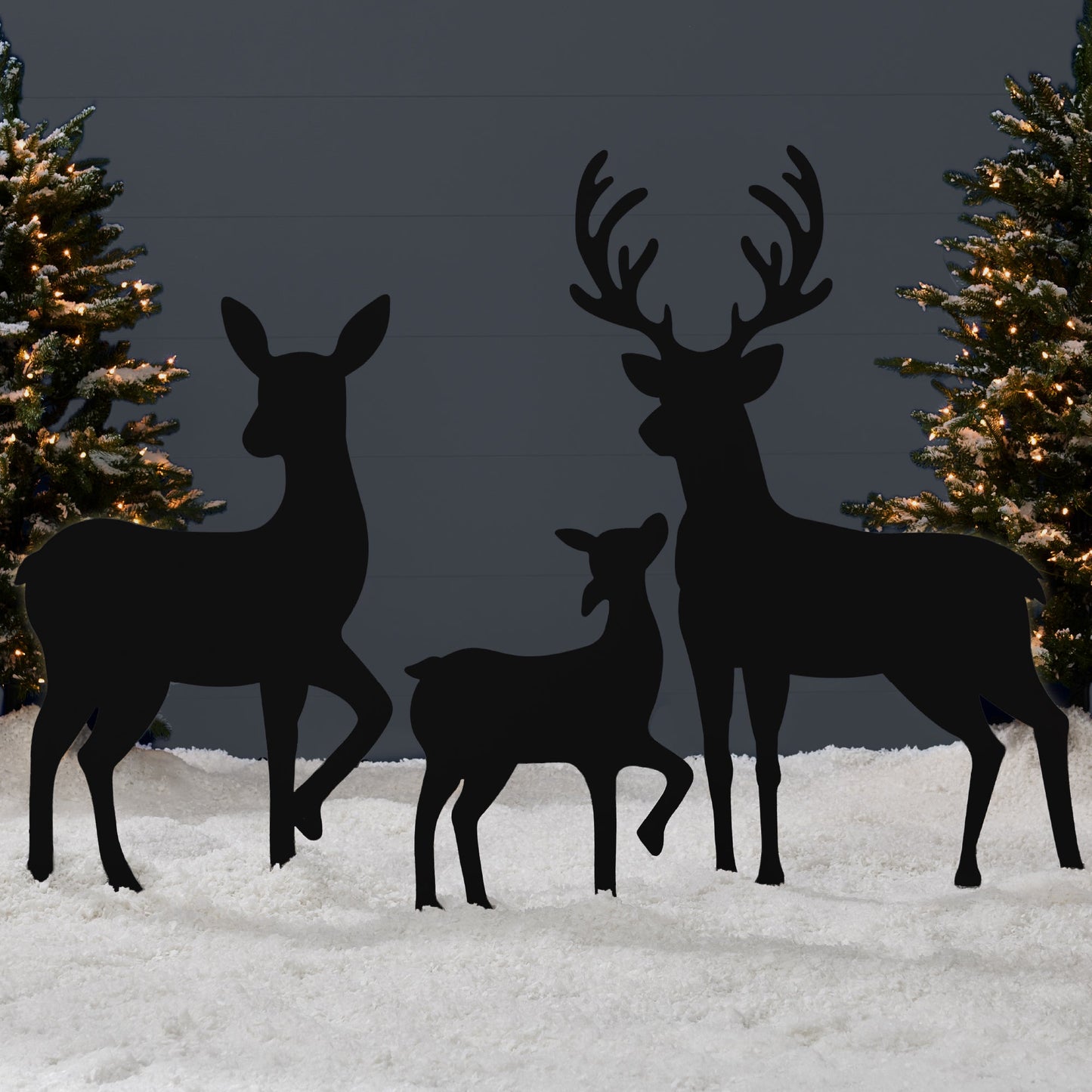 3-Piece 2D Deer Family Silhouette Yard Decoration w/ Buck Doe Fawn - 46in