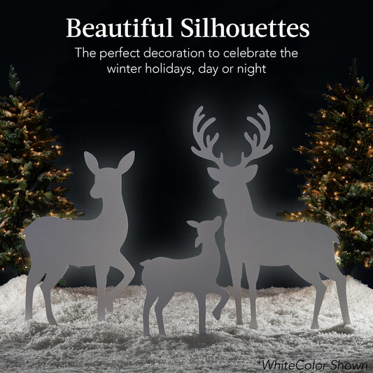 3-Piece 2D Deer Family Silhouette Yard Decoration w/ Buck Doe Fawn - 46in
