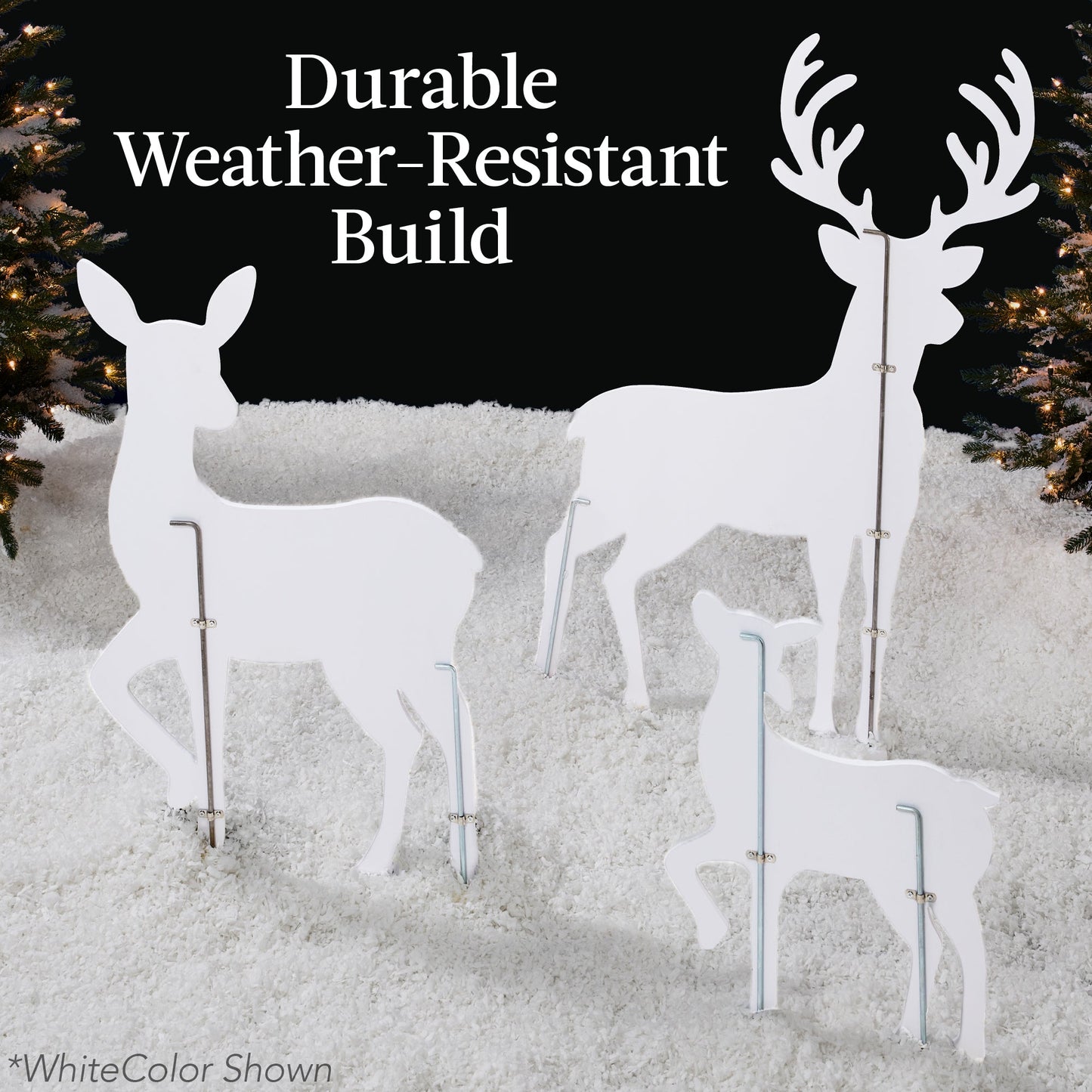 3-Piece 2D Deer Family Silhouette Yard Decoration w/ Buck Doe Fawn - 46in