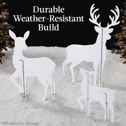 3-Piece 2D Deer Family Silhouette Yard Decoration w/ Buck Doe Fawn - 46in