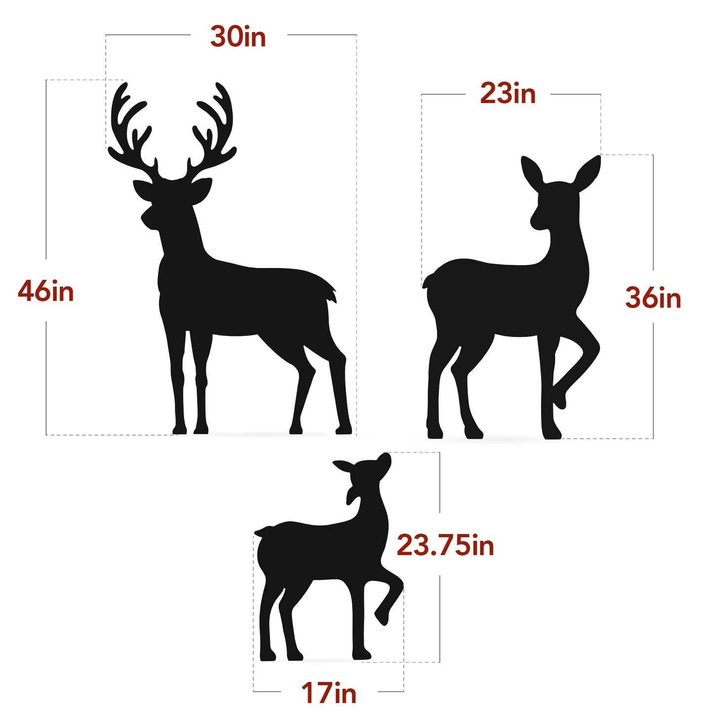 3-Piece 2D Deer Family Silhouette Yard Decoration w/ Buck Doe Fawn - 46in