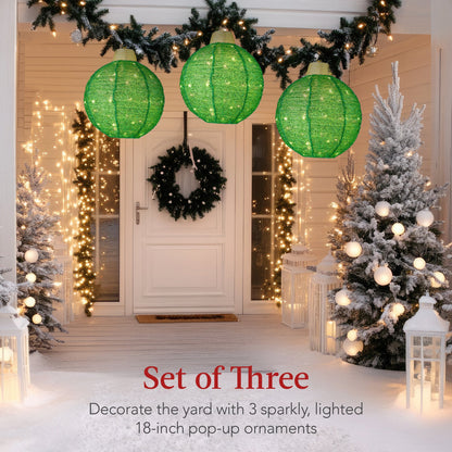 3-Piece Hanging Pop-Up Ornaments Outdoor Christmas Decor LED Lights