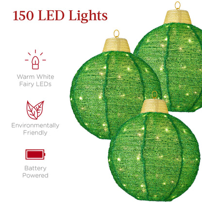 3-Piece Hanging Pop-Up Ornaments Outdoor Christmas Decor LED Lights