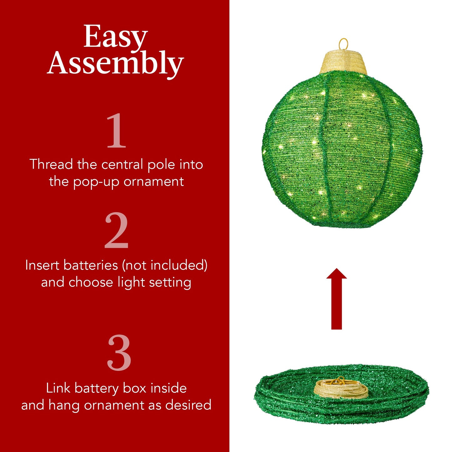 3-Piece Hanging Pop-Up Ornaments Outdoor Christmas Decor LED Lights