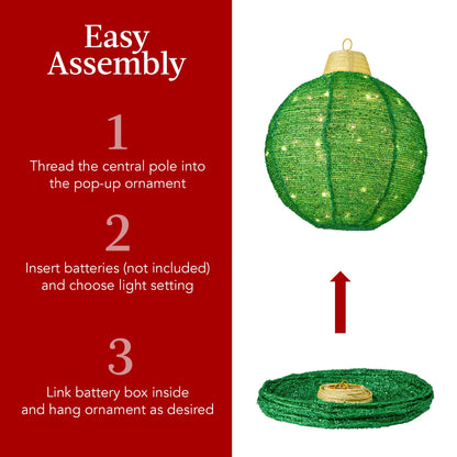 3-Piece Hanging Pop-Up Ornaments Outdoor Christmas Decor LED Lights