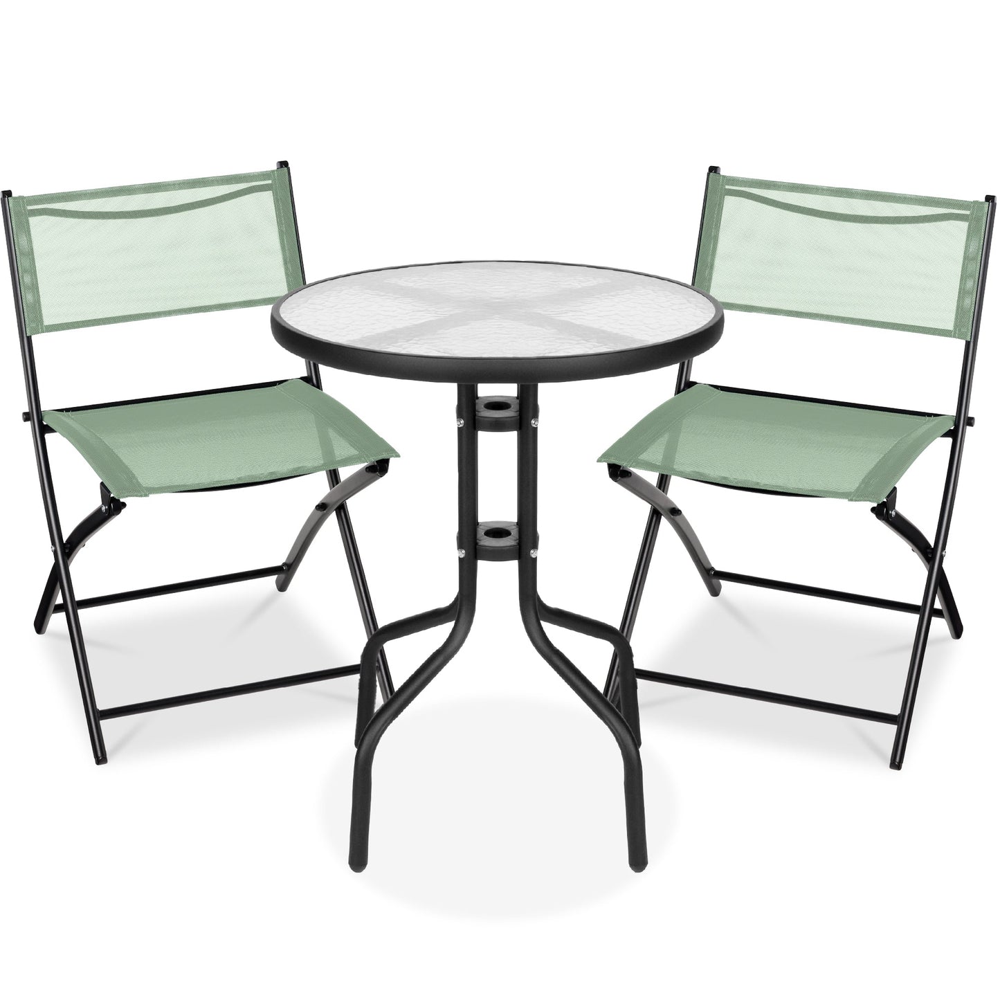 3-Piece Bistro Set w/ Glass Table 2 Foldable Chairs