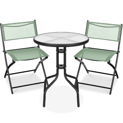 3-Piece Bistro Set w/ Glass Table 2 Foldable Chairs