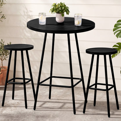 3-Piece Patio Bar Height Bistro Set w/ Backless Stools Slatted Design
