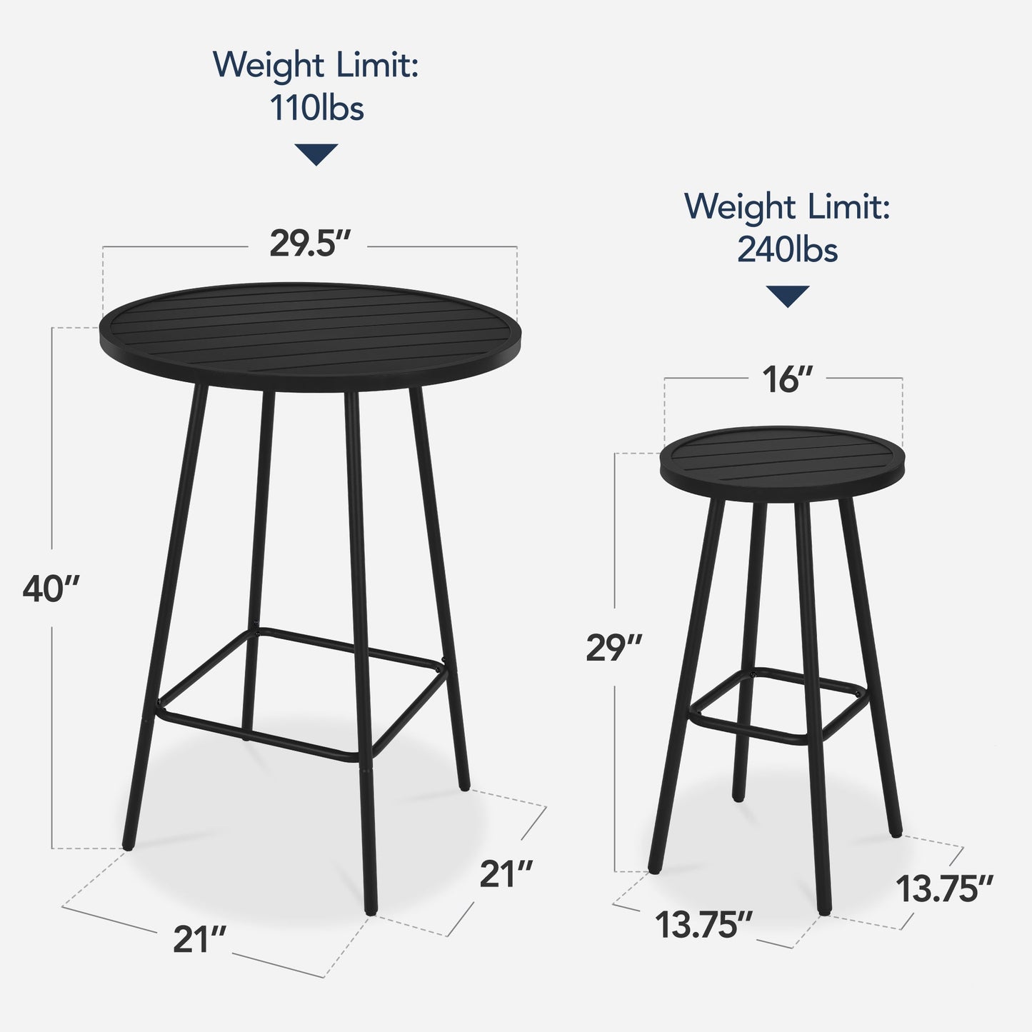 3-Piece Patio Bar Height Bistro Set w/ Backless Stools Slatted Design