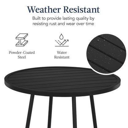 3-Piece Patio Bar Height Bistro Set w/ Backless Stools Slatted Design