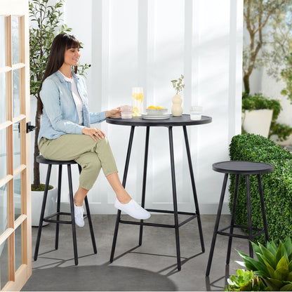 3-Piece Patio Bar Height Bistro Set w/ Backless Stools Slatted Design