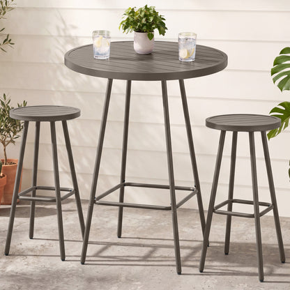 3-Piece Patio Bar Height Bistro Set w/ Backless Stools Slatted Design