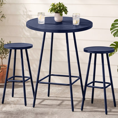 3-Piece Patio Bar Height Bistro Set w/ Backless Stools Slatted Design