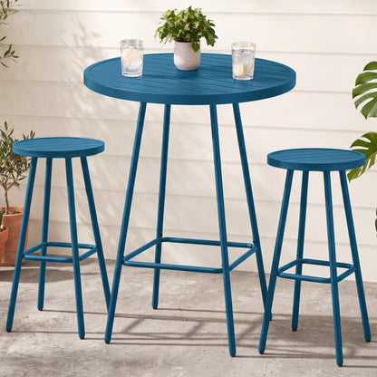 3-Piece Patio Bar Height Bistro Set w/ Backless Stools Slatted Design