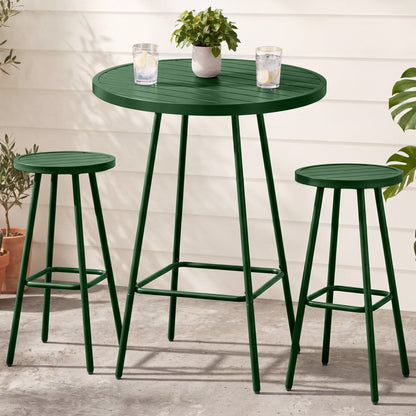3-Piece Patio Bar Height Bistro Set w/ Backless Stools Slatted Design
