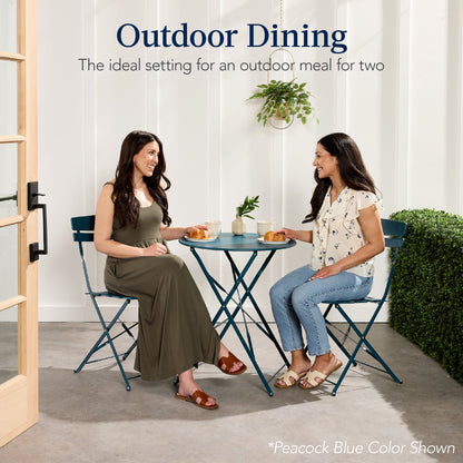 3-Piece Small Folding Patio Bistro Set w/ 2 Chairs