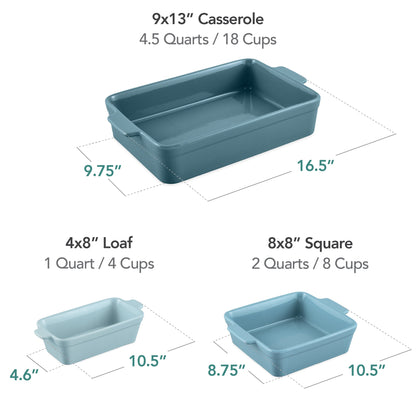 3-Piece Ceramic Bakeware Set Stoneware Baking Dishes Casserole Serving Set