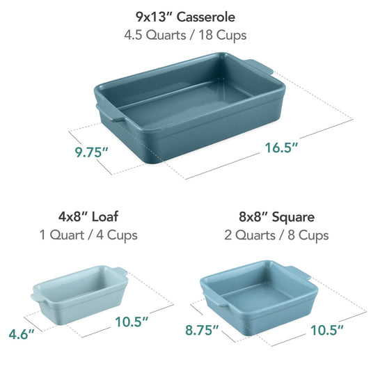 3-Piece Ceramic Bakeware Set Stoneware Baking Dishes Casserole Serving Set