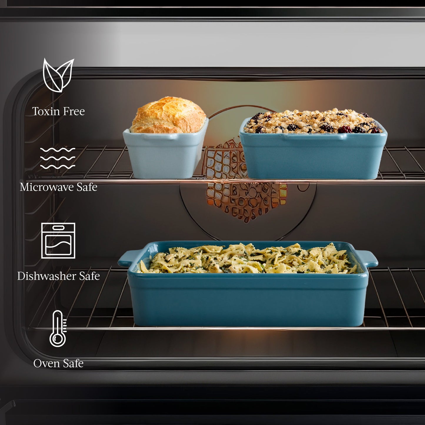 3-Piece Ceramic Bakeware Set Stoneware Baking Dishes Casserole Serving Set