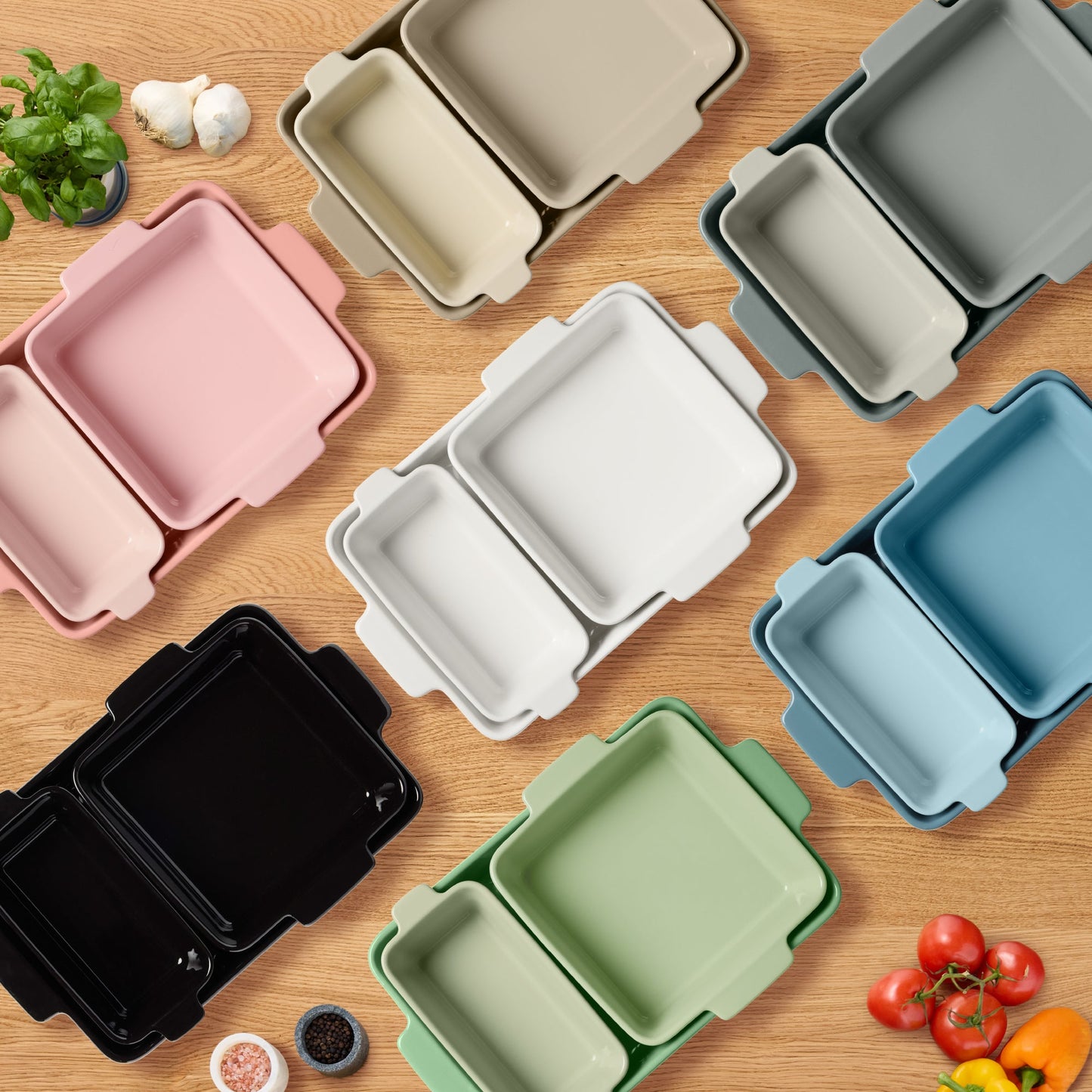 3-Piece Ceramic Bakeware Set Stoneware Baking Dishes Casserole Serving Set