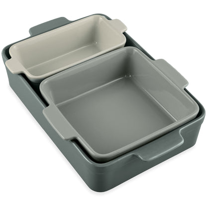 3-Piece Ceramic Bakeware Set Stoneware Baking Dishes Casserole Serving Set