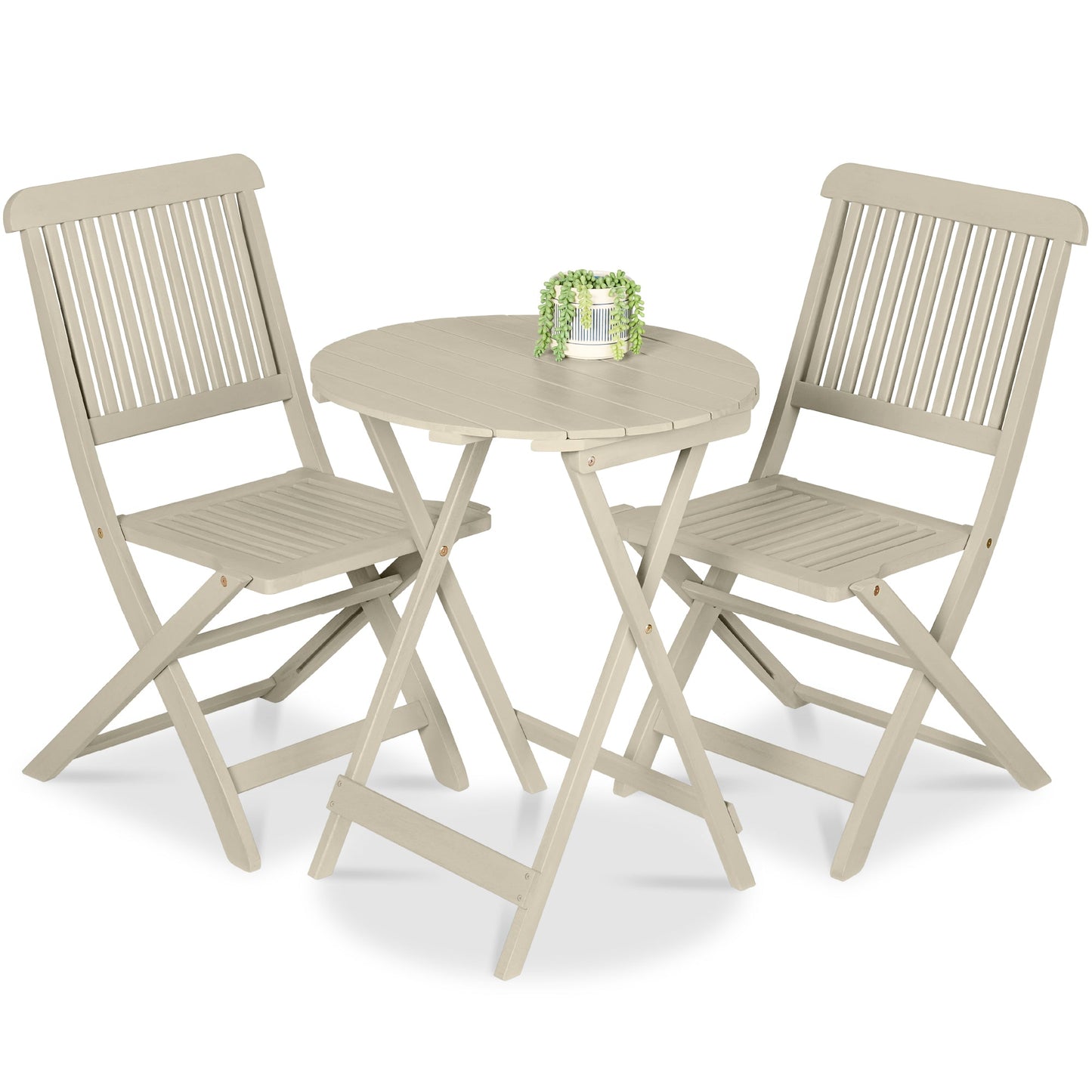 3-Piece Acacia Wood Bistro Set w/ Folding Table 2 Chairs