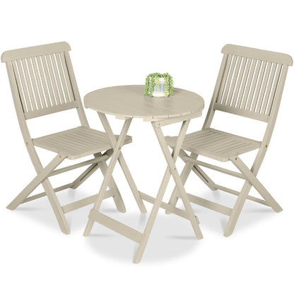 3-Piece Acacia Wood Bistro Set w/ Folding Table 2 Chairs