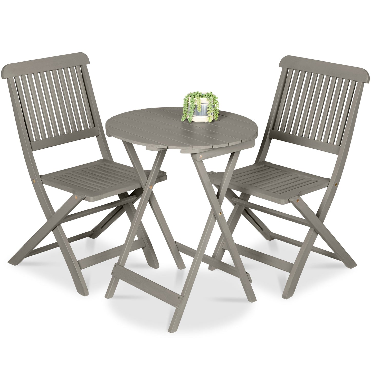 3-Piece Acacia Wood Bistro Set w/ Folding Table 2 Chairs