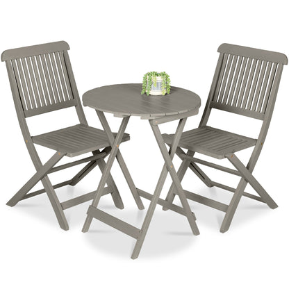 3-Piece Acacia Wood Bistro Set w/ Folding Table 2 Chairs