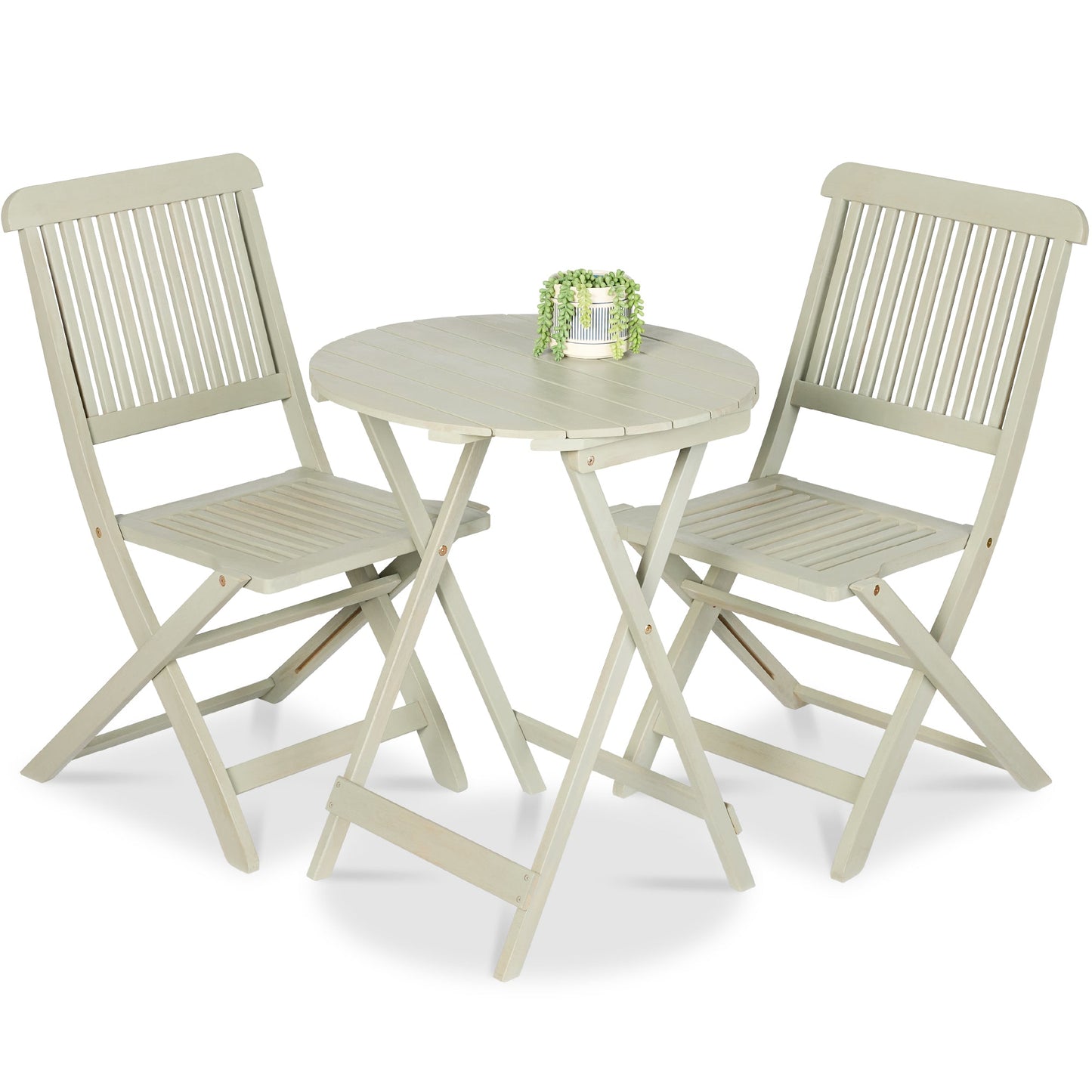 3-Piece Acacia Wood Bistro Set w/ Folding Table 2 Chairs