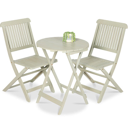 3-Piece Acacia Wood Bistro Set w/ Folding Table 2 Chairs