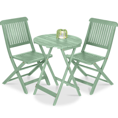 3-Piece Acacia Wood Bistro Set w/ Folding Table 2 Chairs