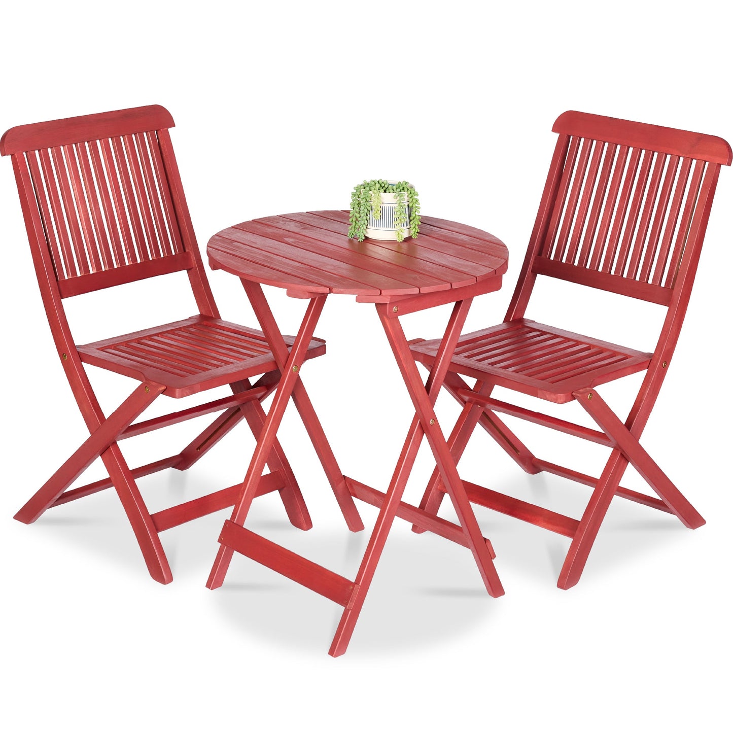 3-Piece Acacia Wood Bistro Set w/ Folding Table 2 Chairs
