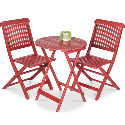 3-Piece Acacia Wood Bistro Set w/ Folding Table 2 Chairs